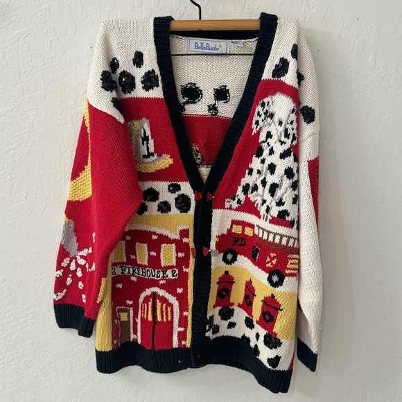 Bellepointe Sweaters - Vintage BellePointe Firehouse Firefighters Dalmatian Dog Cardigan XL